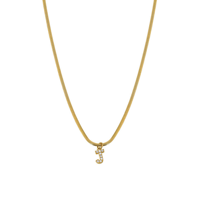 Wholesale French Retro Palace Style Flat Snake Bone Stacking Diamond 26 Letter Titanium Steel Clavicle Chain Necklace